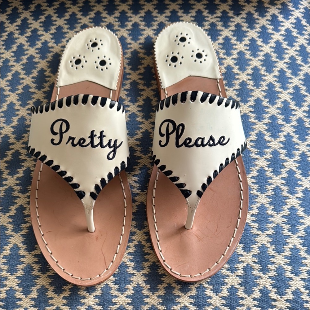Jack Rogers + Draper James Pretty Please White and Blue Sandals Size: 9